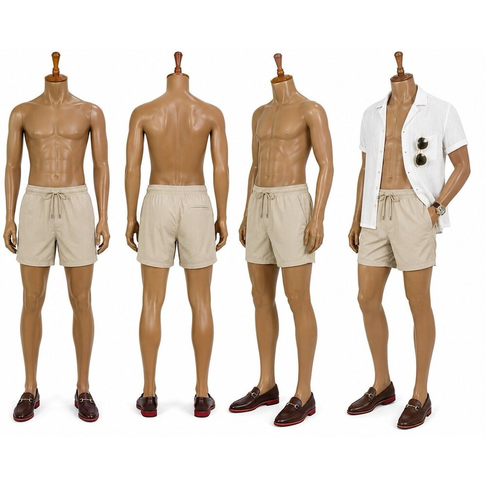 H&M Hawaiian Beach Swim Shorts Trunks Men’s Medium Beige Tan Drawstring
